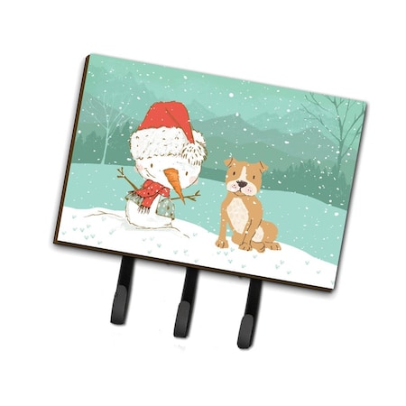 Carolines Treasures Brown Staffie Snowman Christmas Leash or Key Holder CK2076TH68